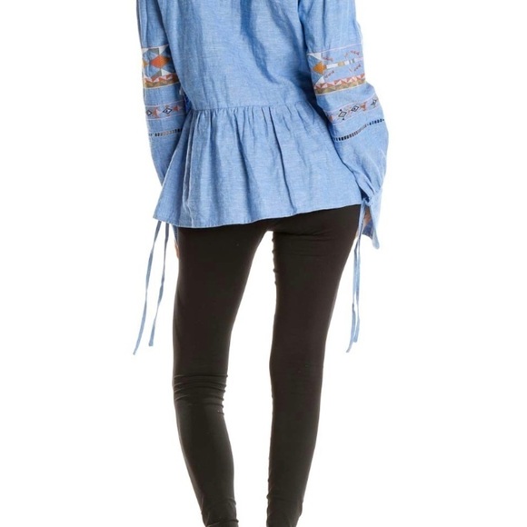 a loves a Blue Embroidered Bohemian Linen Top size medium Western Rodeo Country - Picture 2 of 9